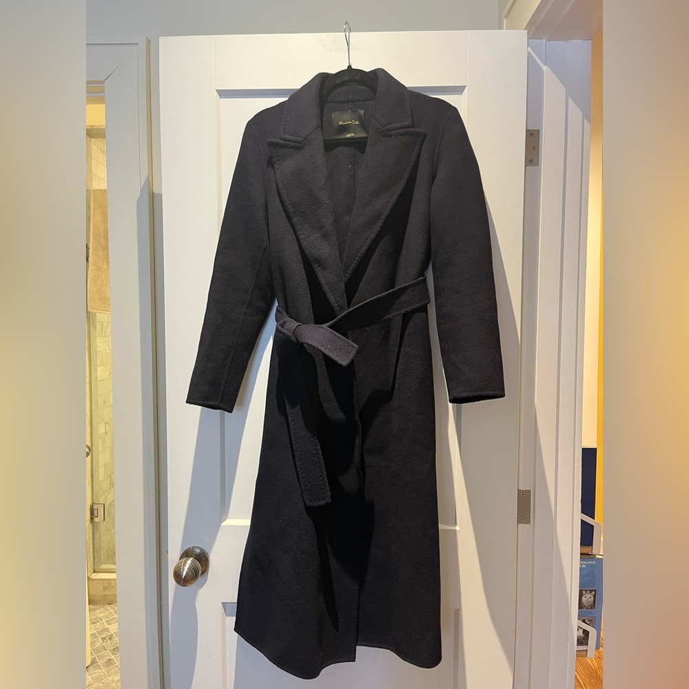 SOLD Massimo Dutti Hand Made Navy Blue Wool Wrap Coat - Picture 8 of 12